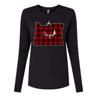 Oregon State Check Plaid Reindeer Christmas Gift For Family Womens Cotton Relaxed Long Sleeve T-Shirt