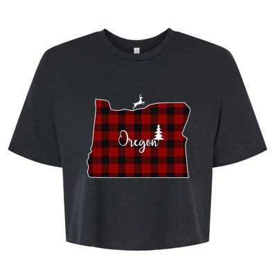 Oregon State Check Plaid Reindeer Christmas Gift For Family Bella+Canvas Jersey Crop Tee