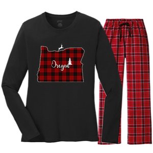 Oregon State Check Plaid Reindeer Christmas Gift For Family Women's Long Sleeve Flannel Pajama Set 