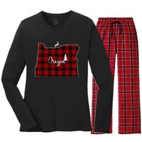 Oregon State Check Plaid Reindeer Christmas Gift For Family Women's Long Sleeve Flannel Pajama Set 