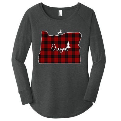 Oregon State Check Plaid Reindeer Christmas Gift For Family Women's Perfect Tri Tunic Long Sleeve Shirt