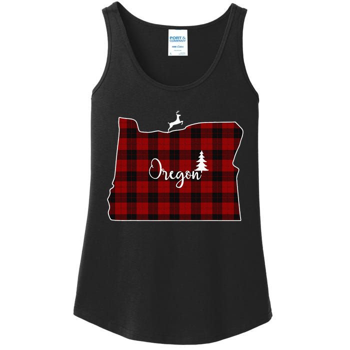 Oregon State Check Plaid Reindeer Christmas Gift For Family Ladies Essential Tank