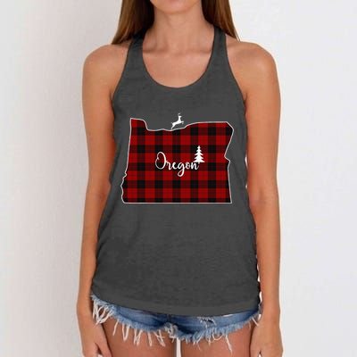 Oregon State Check Plaid Reindeer Christmas Gift For Family Women's Knotted Racerback Tank