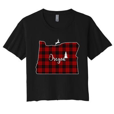 Oregon State Check Plaid Reindeer Christmas Gift For Family Women's Crop Top Tee