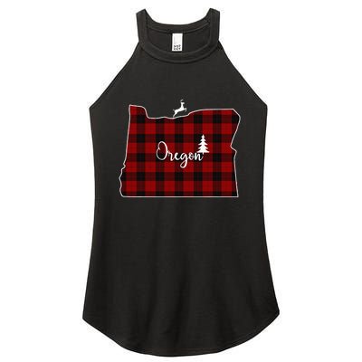 Oregon State Check Plaid Reindeer Christmas Gift For Family Women's Perfect Tri Rocker Tank