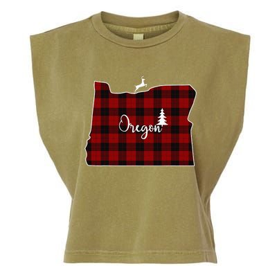 Oregon State Check Plaid Reindeer Christmas Gift For Family Garment-Dyed Women's Muscle Tee