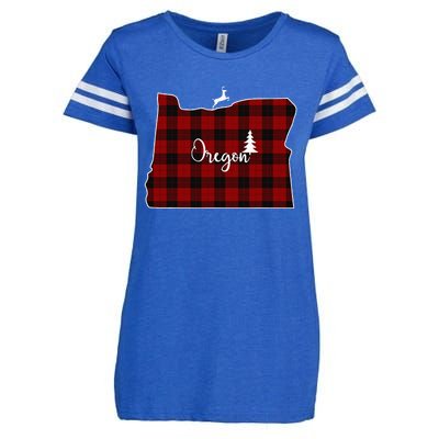 Oregon State Check Plaid Reindeer Christmas Gift For Family Enza Ladies Jersey Football T-Shirt