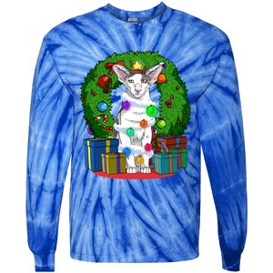 Oriental Shorthair Cat Christmas Tree Xmas Santa Gift Tie-Dye Long Sleeve Shirt