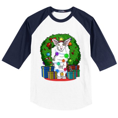 Oriental Shorthair Cat Christmas Tree Xmas Santa Gift Baseball Sleeve Shirt