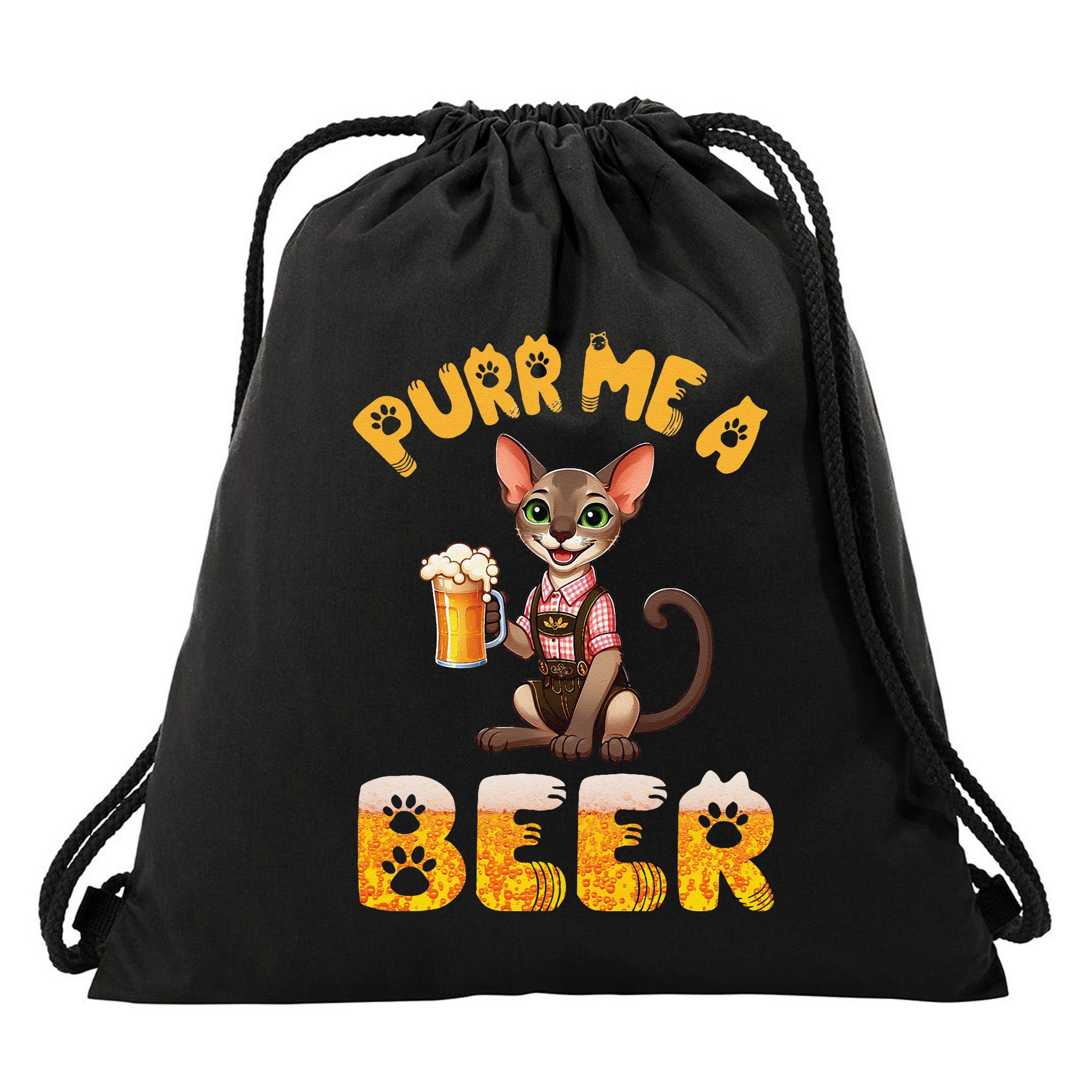 Oriental Shorthair Cat Bavarian Drinking Beer Purr Me A Beer Drawstring Bag