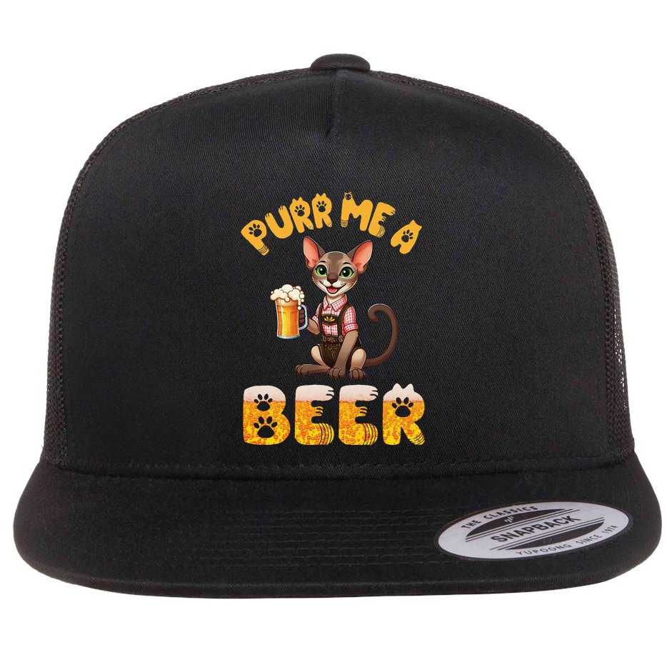 Oriental Shorthair Cat Bavarian Drinking Beer Purr Me A Beer Flat Bill Trucker Hat