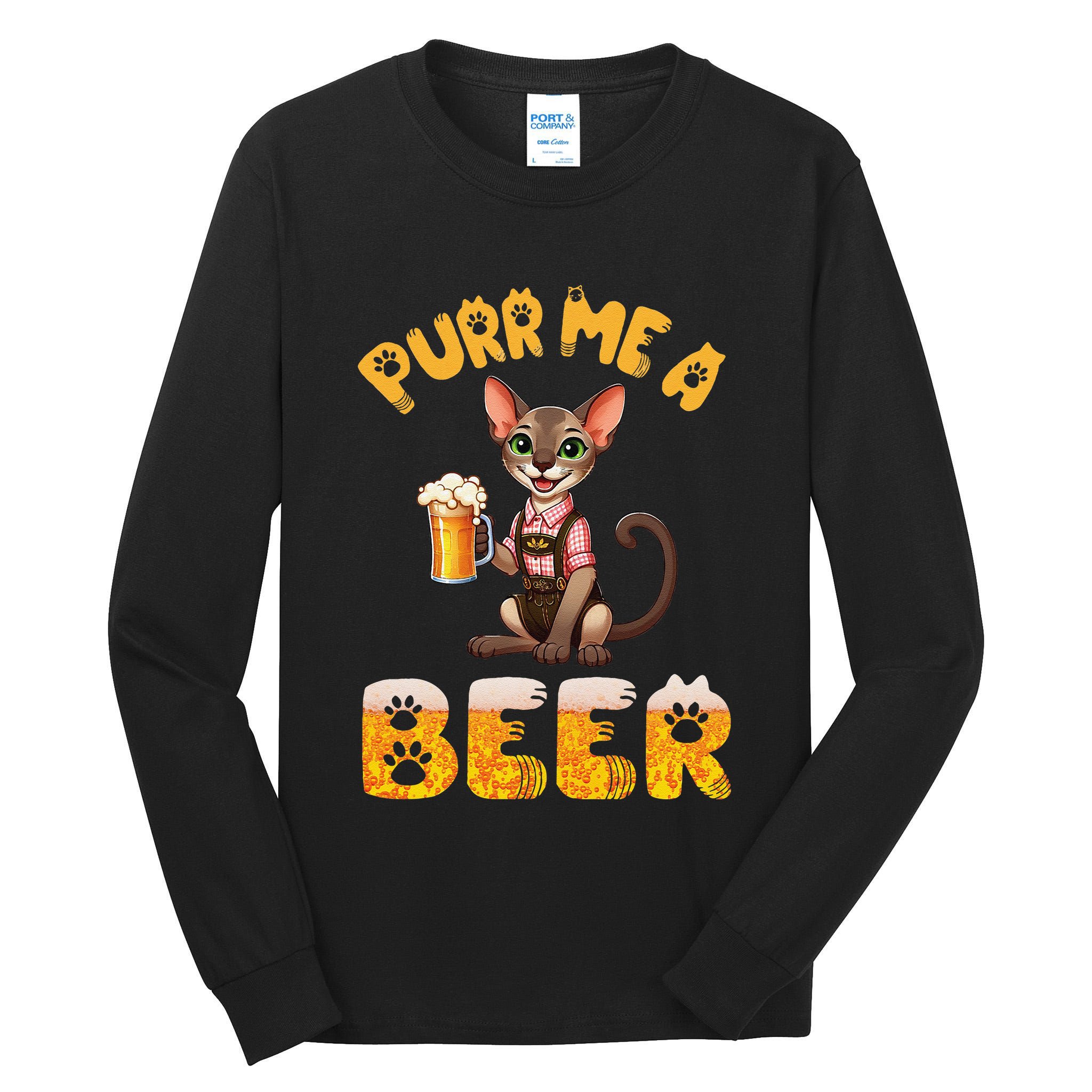 Oriental Shorthair Cat Bavarian Drinking Beer Purr Me A Beer Tall Long Sleeve T-Shirt