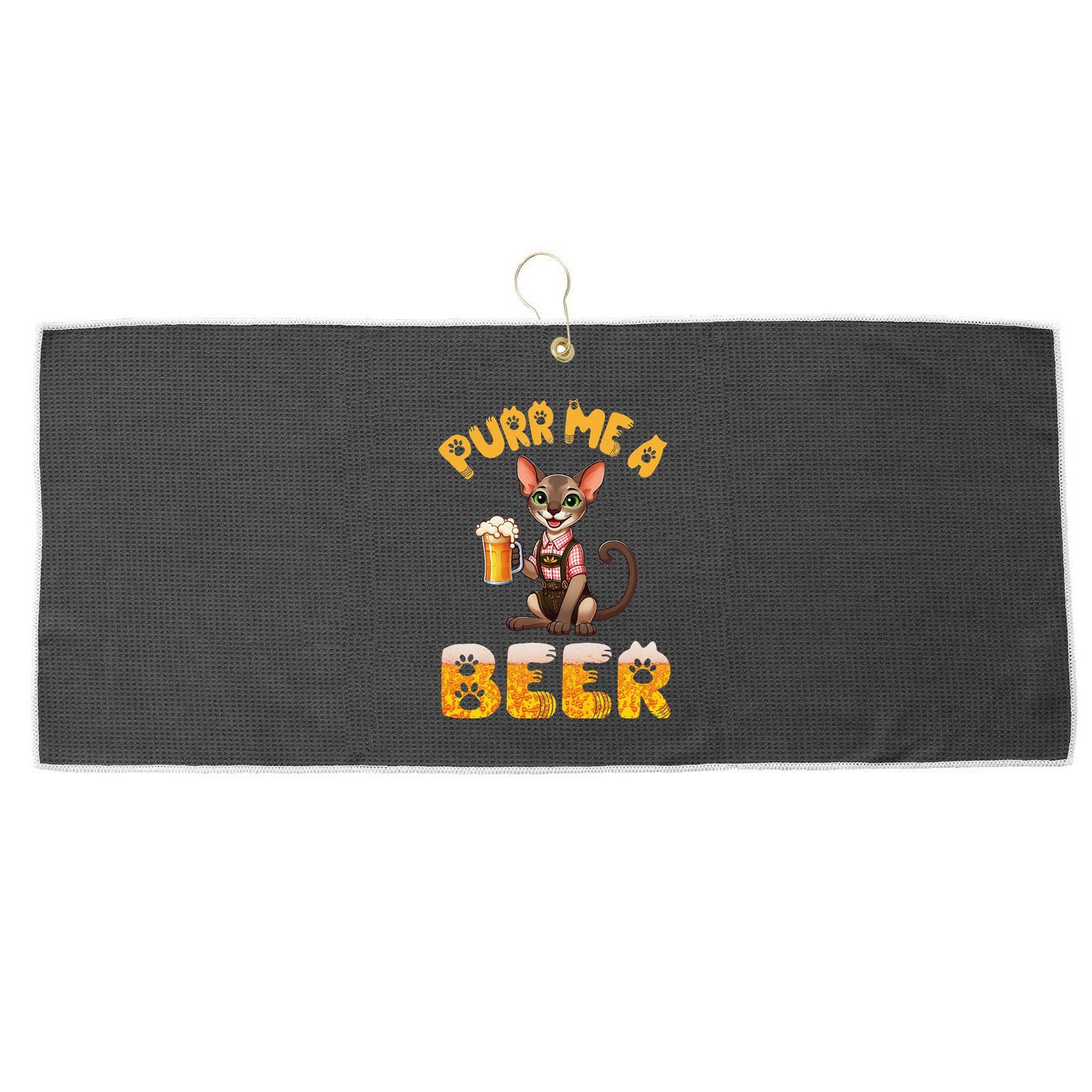 Oriental Shorthair Cat Bavarian Drinking Beer Purr Me A Beer Large Microfiber Waffle Golf Towel