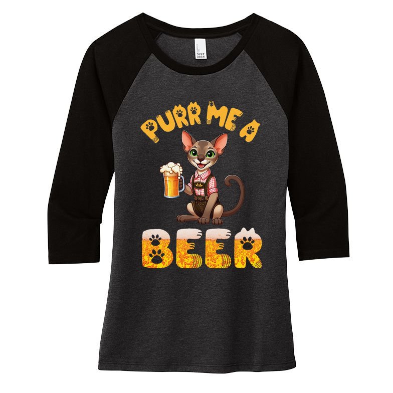 Oriental Shorthair Cat Bavarian Drinking Beer Purr Me A Beer Women's Tri-Blend 3/4-Sleeve Raglan Shirt