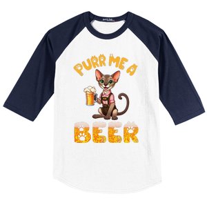 Oriental Shorthair Cat Bavarian Drinking Beer Purr Me A Beer Baseball Sleeve Shirt