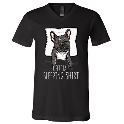 of.ficial sleeping cute french bulldog dog nightgown  V-Neck T-Shirt