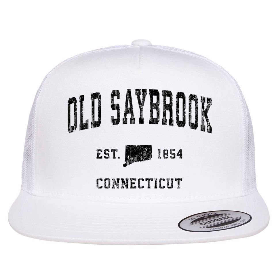 Old Saybrook Connecticut Ct Vintage Established Athletic Sports Design Flat Bill Trucker Hat