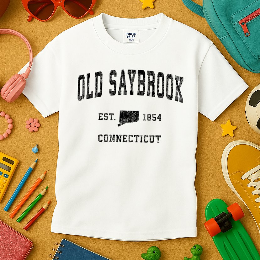Old Saybrook Connecticut Ct Vintage Established Athletic Sports Design Kids T-Shirt