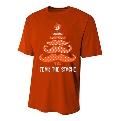 Oklahoma State Cowboys Mustache Christmas Tree Fear The Stache Beard Performance Sprint T-Shirt