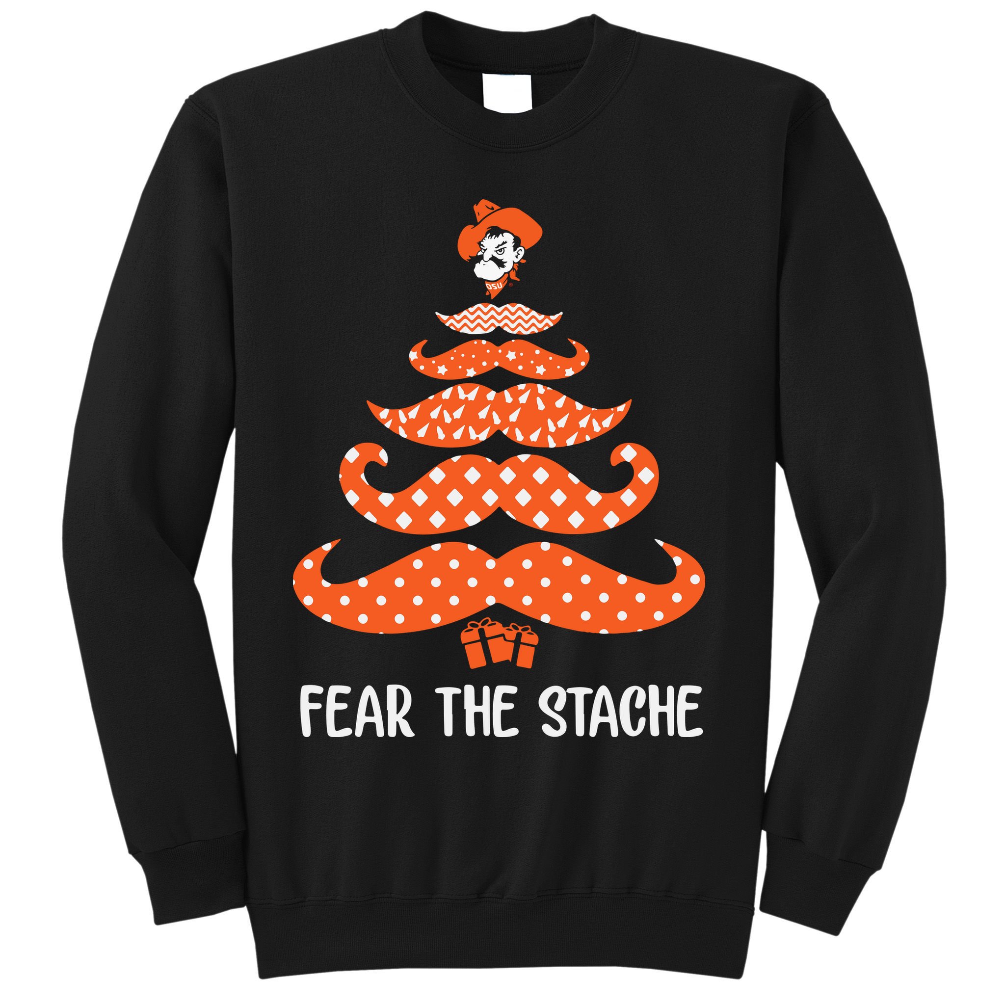 Oklahoma State Cowboys Mustache Christmas Tree Fear The Stache Beard Sweatshirt