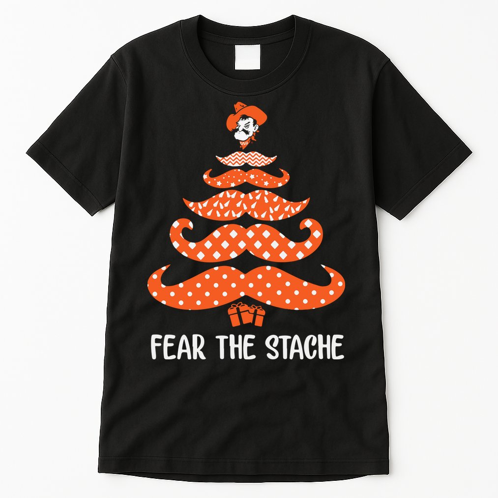 Oklahoma State Cowboys Mustache Christmas Tree Fear The Stache Beard Tall T-Shirt