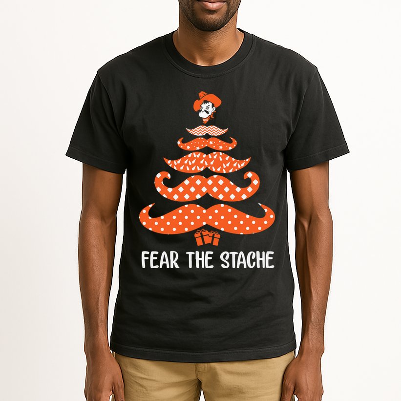 Oklahoma State Cowboys Mustache Christmas Tree Fear The Stache Beard Tall T-Shirt