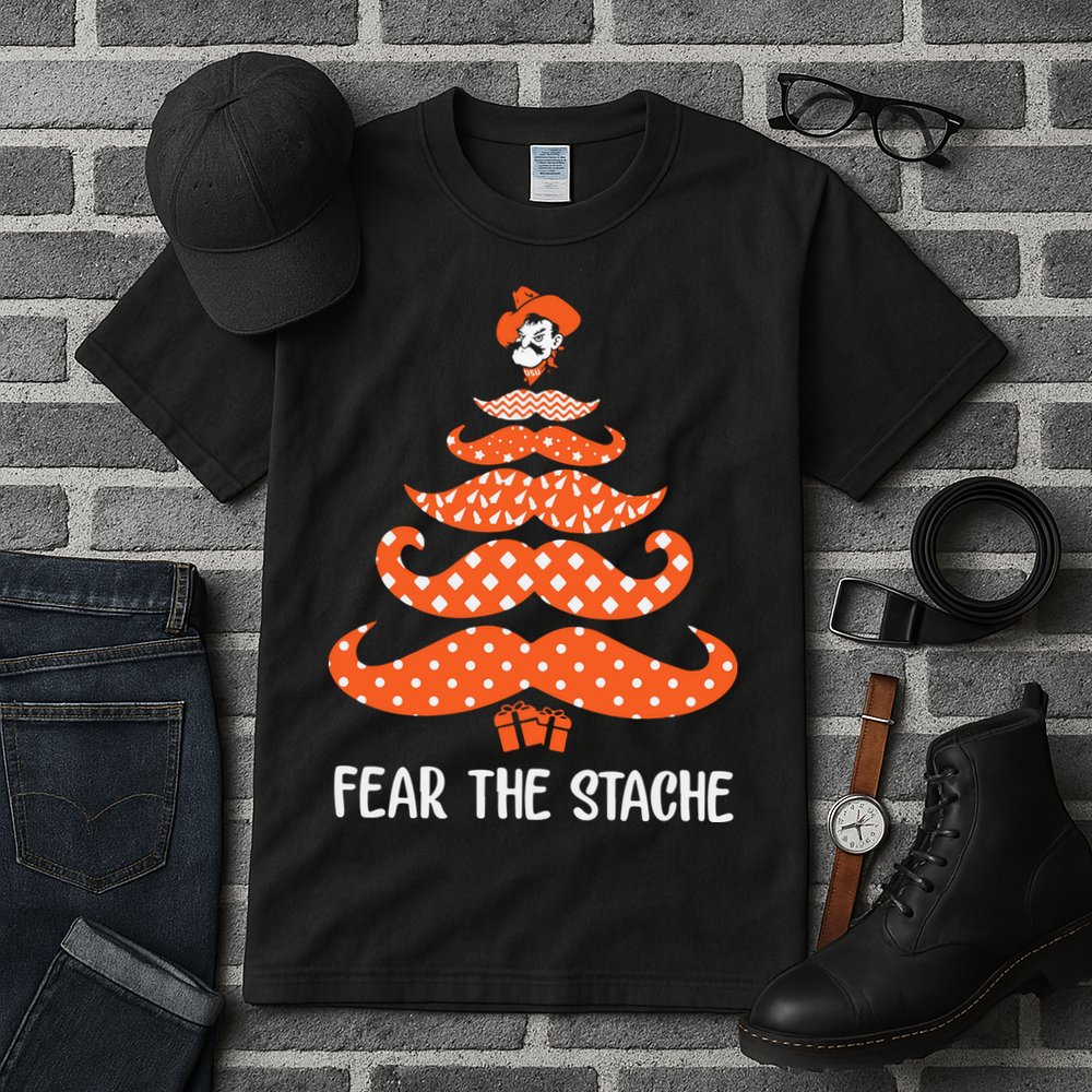 Oklahoma State Cowboys Mustache Christmas Tree Fear The Stache Beard Tall T-Shirt