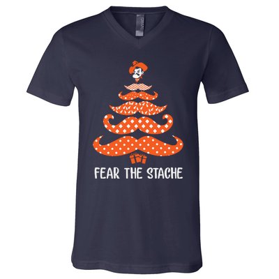 Oklahoma State Cowboys Mustache Christmas Tree Fear The Stache Beard V-Neck T-Shirt