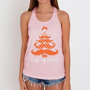 Oklahoma State Cowboys Mustache Christmas Tree Fear The Stache Beard Women's Knotted Racerback Tank