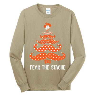 Oklahoma State Cowboys Mustache Christmas Tree Fear The Stache Beard Tall Long Sleeve T-Shirt