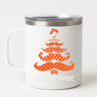 Oklahoma State Cowboys Mustache Christmas Tree Fear The Stache Beard 12 oz Stainless Steel Tumbler Cup