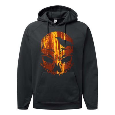 Orange Skull Crow Skeleton Horror Scary Halloween Costume Performance Fleece Hoodie