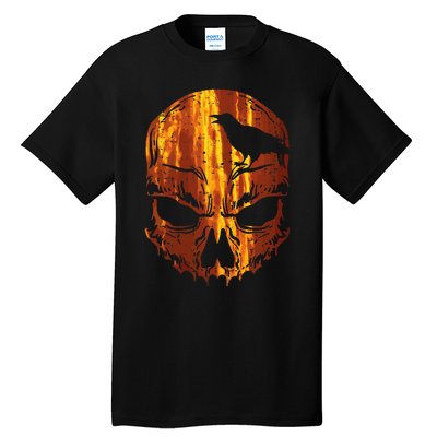 Orange Skull Crow Skeleton Horror Scary Halloween Costume Tall T-Shirt