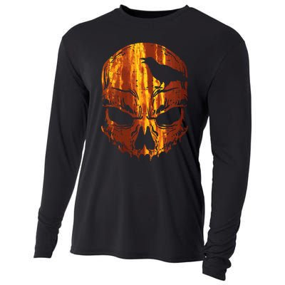 Orange Skull Crow Skeleton Horror Scary Halloween Costume Cooling Performance Long Sleeve Crew