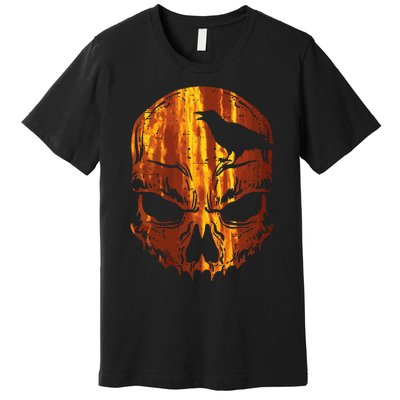 Orange Skull Crow Skeleton Horror Scary Halloween Costume Premium T-Shirt