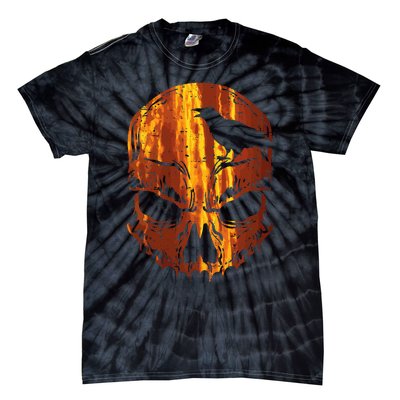 Orange Skull Crow Skeleton Horror Scary Halloween Costume Tie-Dye T-Shirt