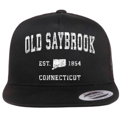 Old Saybrook Connecticut Ct Vintage Athletic Sports Flat Bill Trucker Hat