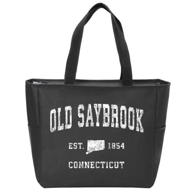 Old Saybrook Connecticut Ct Vintage Athletic Sports Zip Tote Bag
