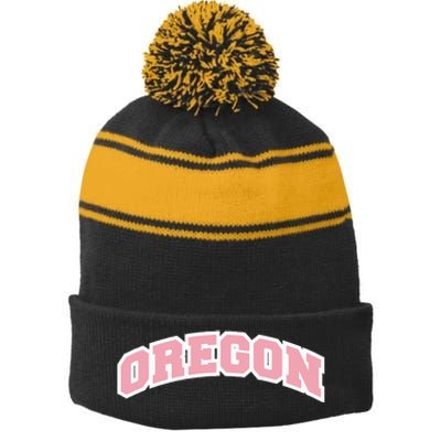 Oregon Sports Classic Varsity College Style Stripe Pom Pom Beanie