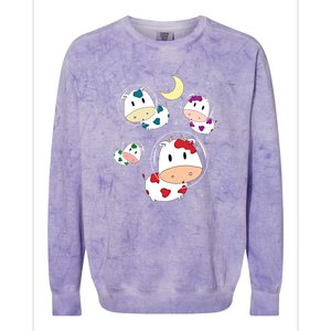 Outer Space Cute Kawaii Moo Cows Astronauts Ushi Moon Stars Great Gift Colorblast Crewneck Sweatshirt