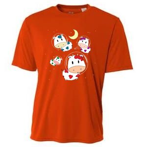 Outer Space Cute Kawaii Moo Cows Astronauts Ushi Moon Stars Great Gift Cooling Performance Crew T-Shirt