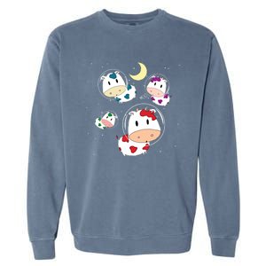 Outer Space Cute Kawaii Moo Cows Astronauts Ushi Moon Stars Great Gift Garment-Dyed Sweatshirt