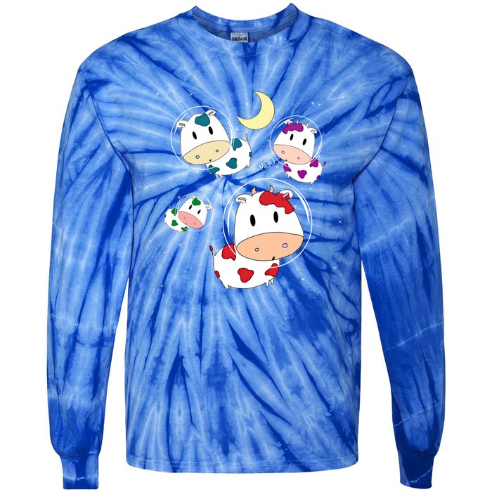 Outer Space Cute Kawaii Moo Cows Astronauts Ushi Moon Stars Great Gift Tie-Dye Long Sleeve Shirt