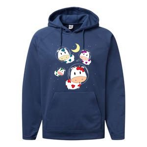 Outer Space Cute Kawaii Moo Cows Astronauts Ushi Moon Stars Great Gift Performance Fleece Hoodie