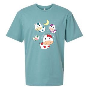 Outer Space Cute Kawaii Moo Cows Astronauts Ushi Moon Stars Great Gift Sueded Cloud Jersey T-Shirt