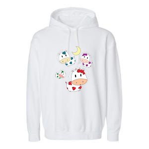 Outer Space Cute Kawaii Moo Cows Astronauts Ushi Moon Stars Great Gift Garment-Dyed Fleece Hoodie