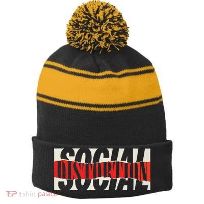 Official Social Distortion Torn Logo Stripe Pom Pom Beanie