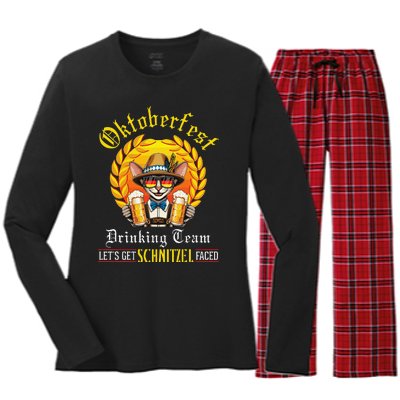 Oriental Shorthair Drinking Team LetS Get Schnitzel Faced Women's Long Sleeve Flannel Pajama Set 