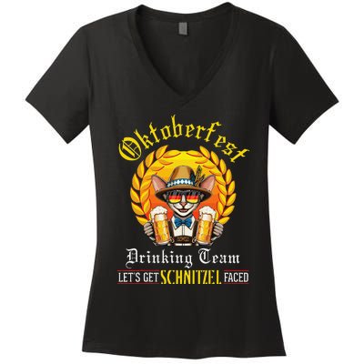 Oriental Shorthair Drinking Team LetS Get Schnitzel Faced Women's V-Neck T-Shirt