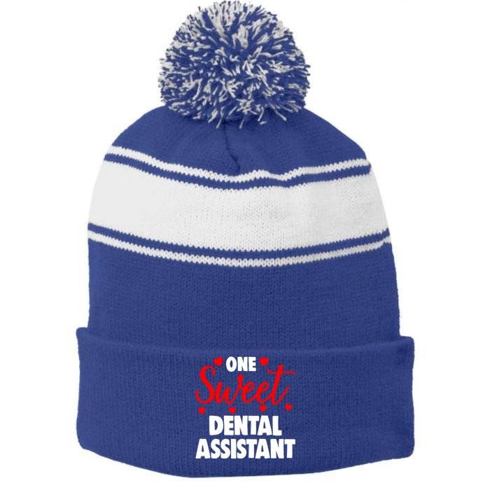 One Sweet Dental Assistangift Funny Valentines Day Gift Stripe Pom Pom Beanie